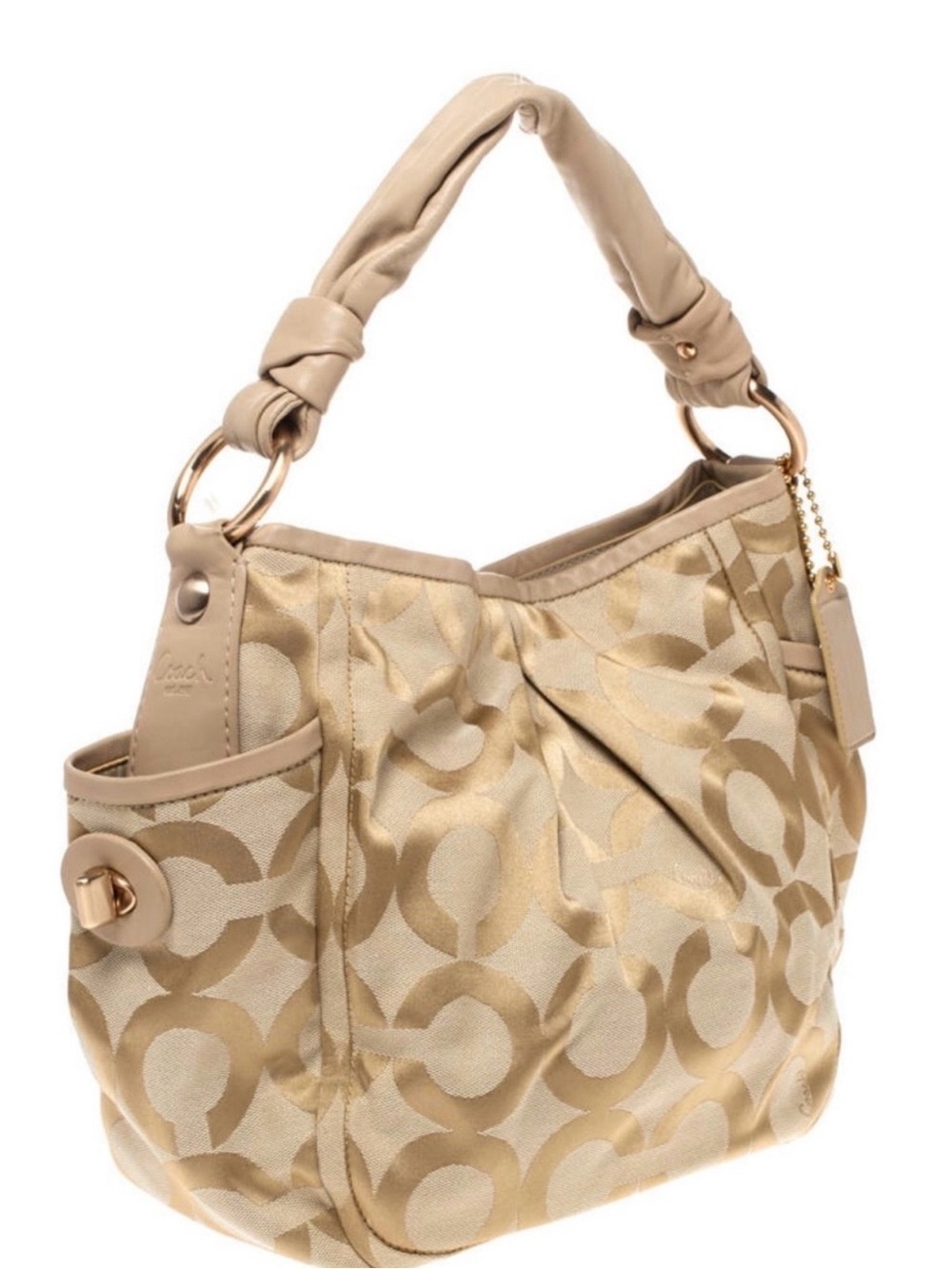 Coach Beige Logo-Print Hobo with Gold Hardware